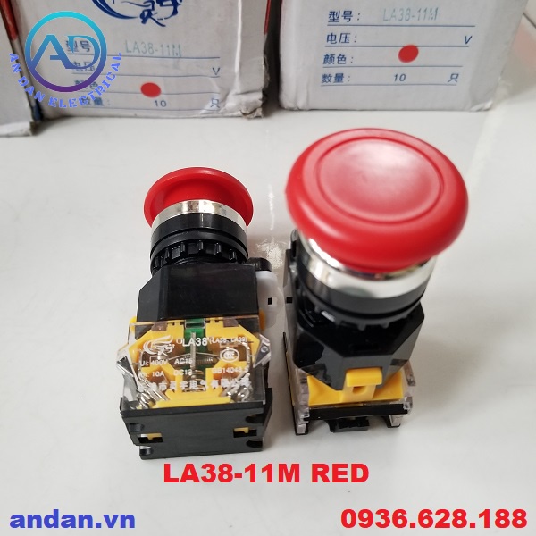 Nút ấn đầu dù, Công tắc nhấn đề phi 22mm đầu nấm LA38-11M  - nhấn nhả