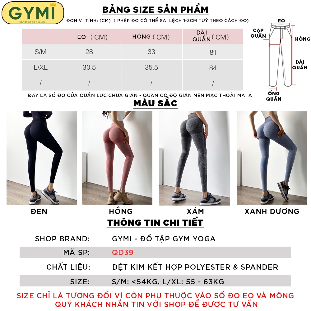 Quần tập gym yoga nữ chun mông GYMI QD39 dáng legging thể thao chất dệt co giãn vân ẩn ống quần MITAOGIRL