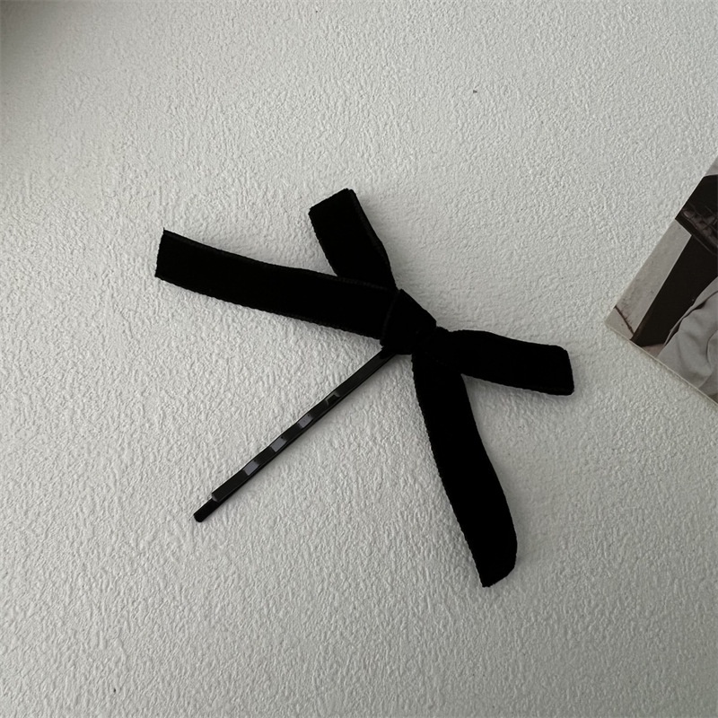 Kẹp Tóc Cao Su Bọc Nhung Màu Đen Đính Nơ Thời Trang Cho Nữ