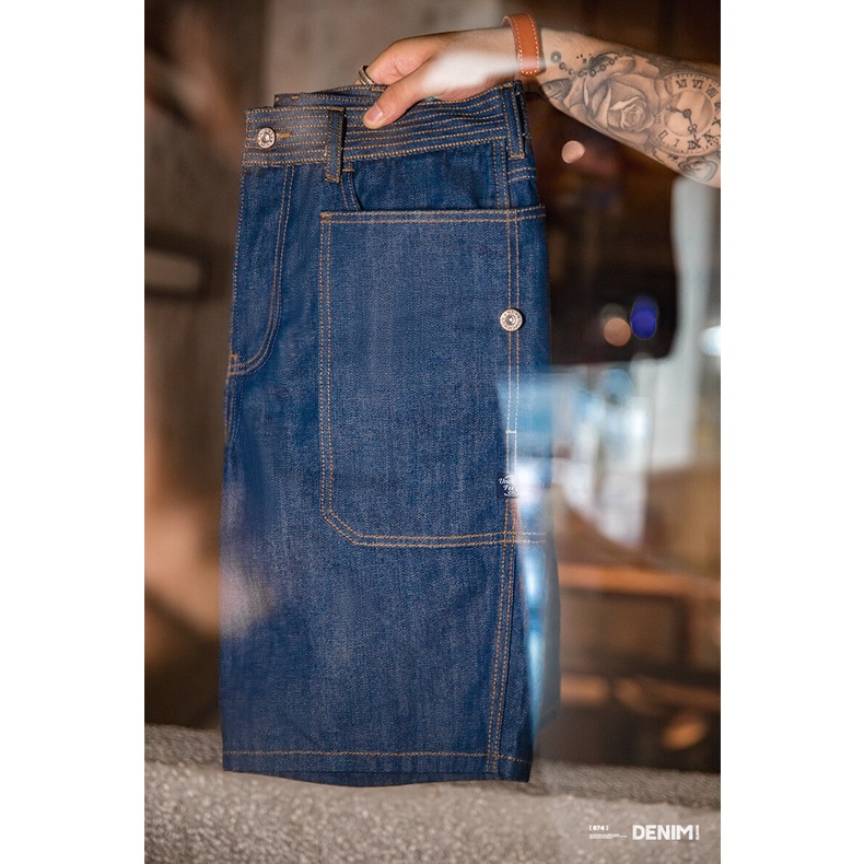 Quần short denim Maden 11.8oz dáng ôm có túi lớn kiểu mùa hè Mỹ 2022 cổ điển mới cho nam