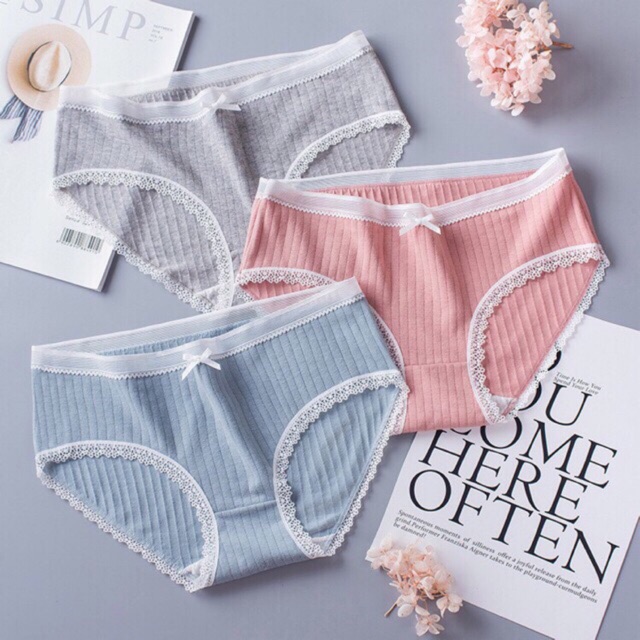 Quần Lót Nữ Cotton Tăm Viền Ren Phối Nơ Ms5362