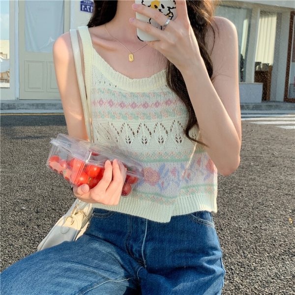 Áo hai dây dệt kim ZHELIHANGFEI đơn giản quyến rũ cho nữ