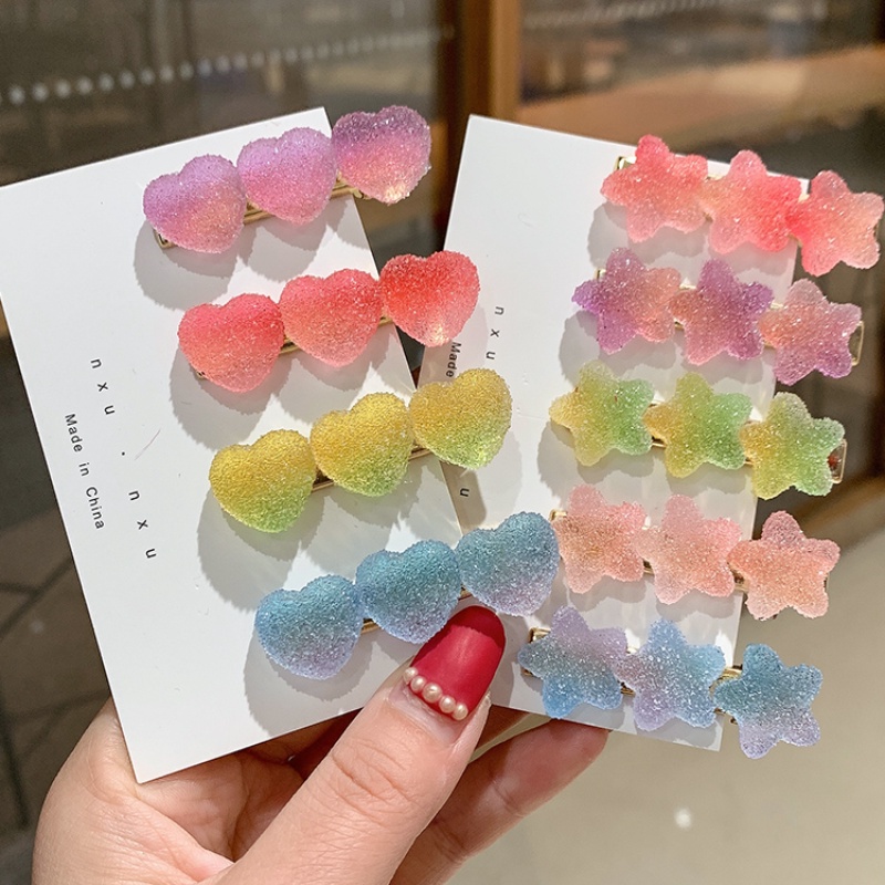 Kẹp tóc hình ngôi sao/ trái tim mềm màu kẹo thời trang cho bé gái