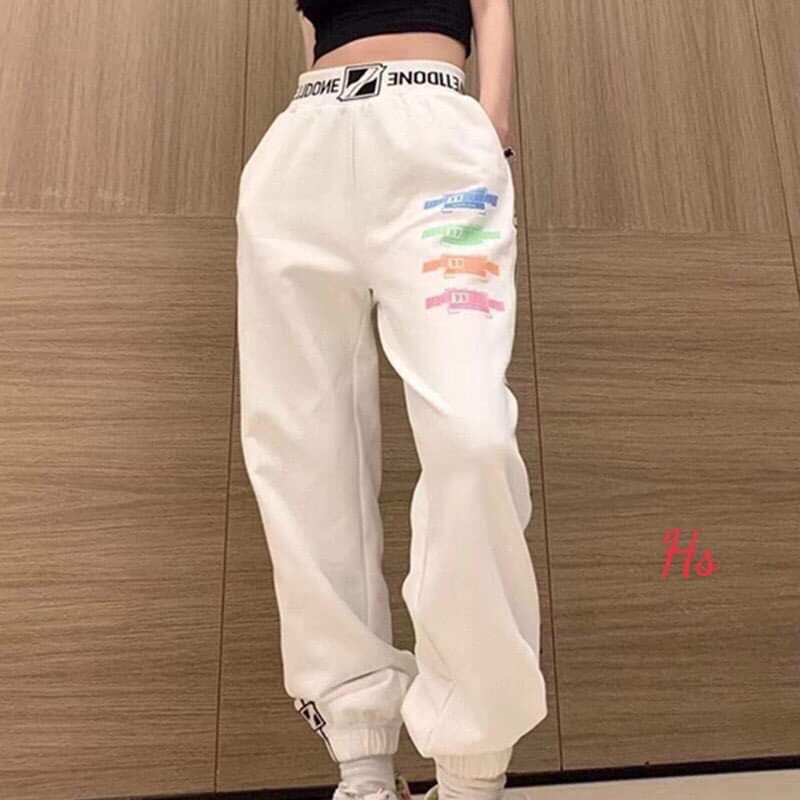 Quần thun dài jogger bom chun gấu cạp lưng chữ