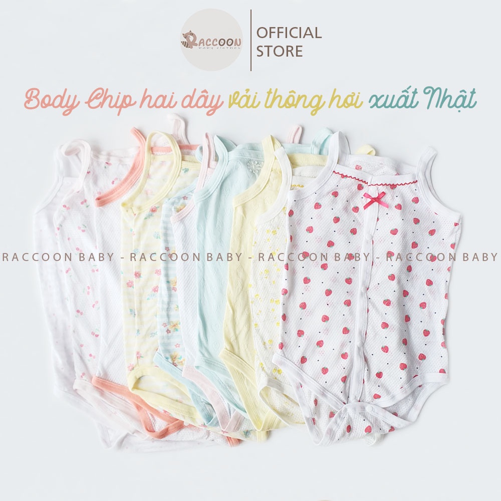 Áo hai dây vải thông hơi xuất Nhật body chip bé gái (3-24m)