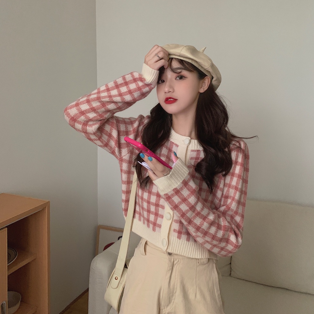 COZOK Áo Sweater tay dài dáng rộng cổ tròn kẻ sọc thiết kế trẻ trung