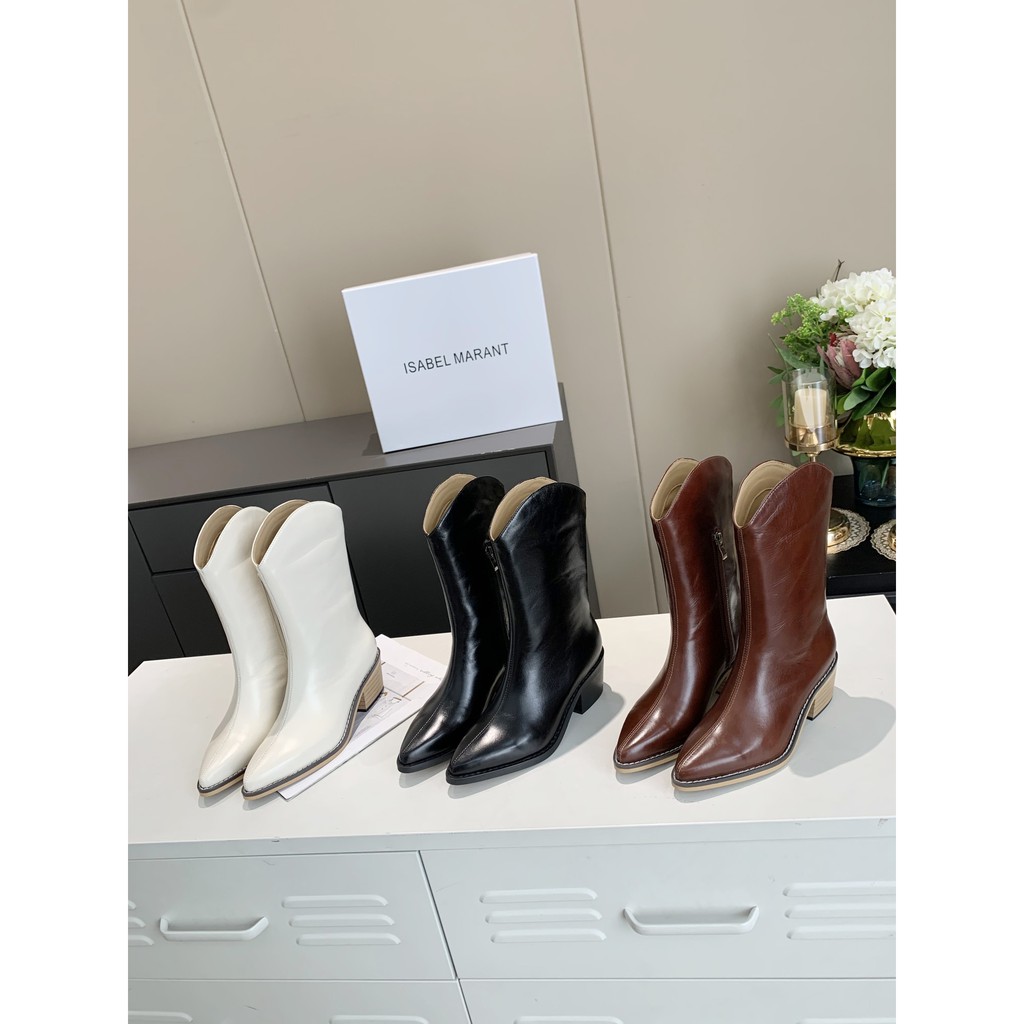 bốt nữ Isabel Marant da thật cao cấp thiết kế khóa cạnh và mũi nhọn sang chảnh