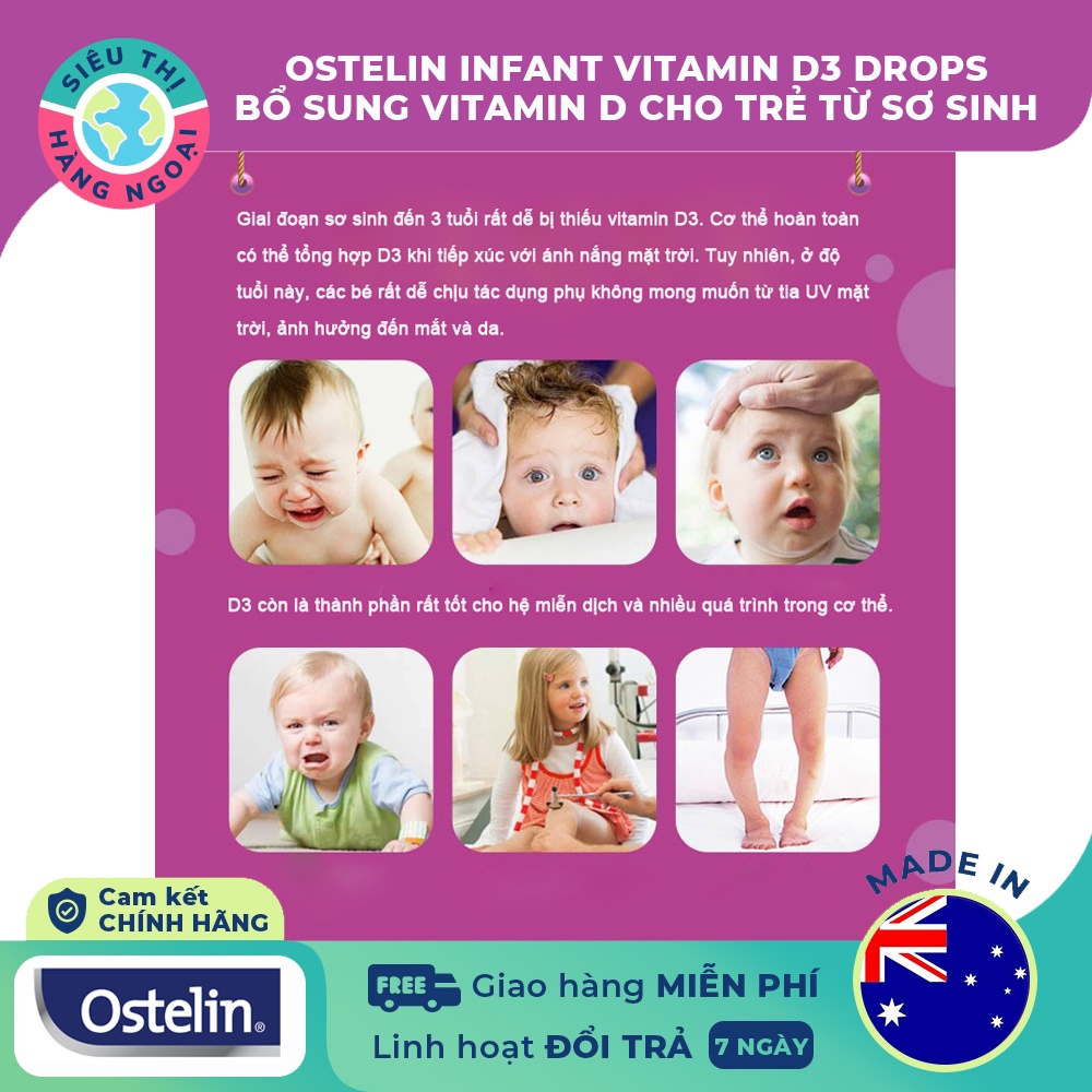 Ostelin Vitamin D3 Drops Úc dạng nhỏ giọt 2.4ml cho bé
