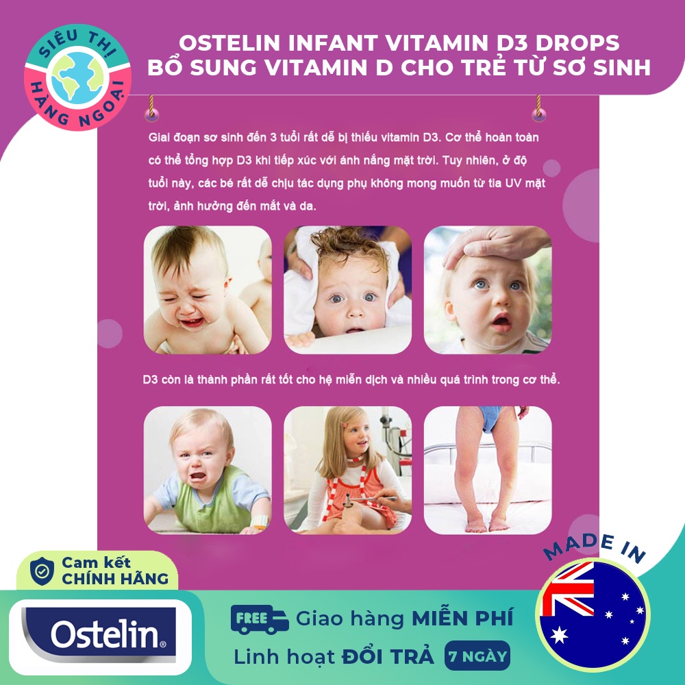 Ostelin Vitamin D3 Drops Úc dạng nhỏ giọt 2.4ml cho bé