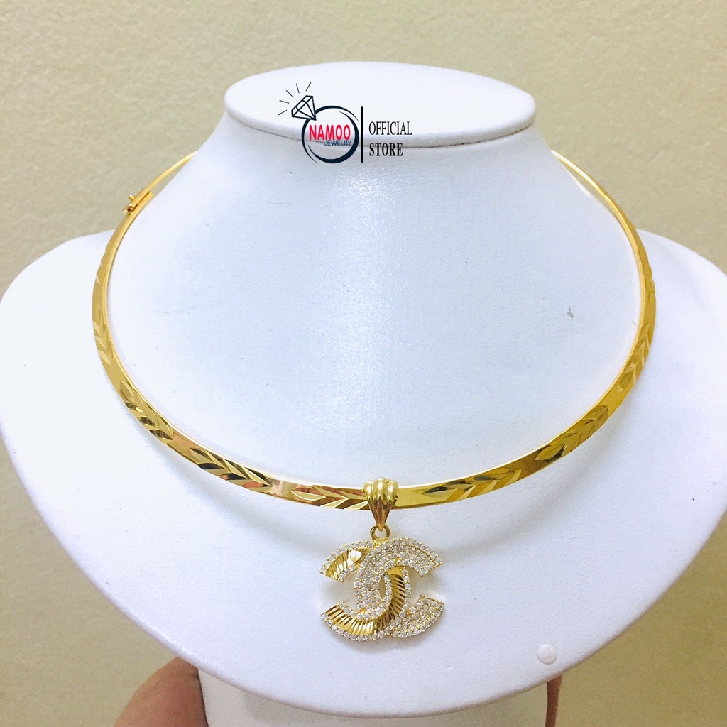 Kiềng Cổ Nữ Mạ Vàng Bản Hoa Lớn Namoo Jewelry