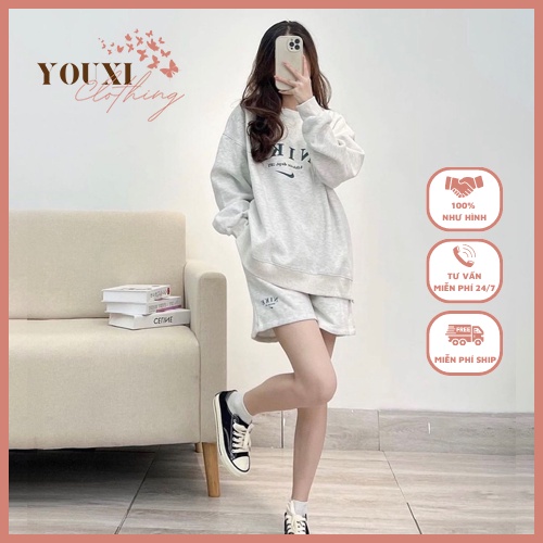 Set áo nỉ sweater mix quần short, Áo dài tay mùa đông phong cách thể thao - Youxiclothing