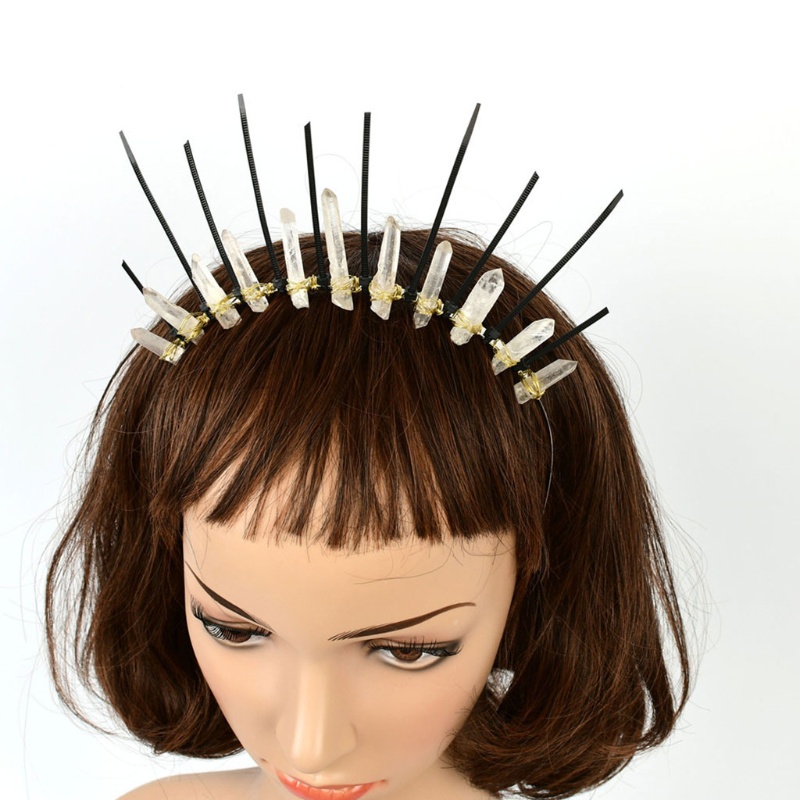 Vương Miện Cài Tóc Đính Đá Thạch Anh Pha Lê Nhiều Màu Phong Cách Vintage Châu Âu