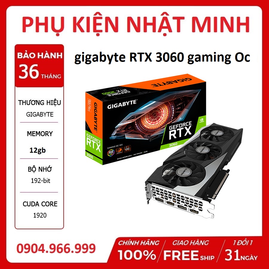 Card màn hình VGA RTX 3060 Gaming OC 12gb full new chính hãng bảo hành 36 tháng lỗi 1 đổi 1