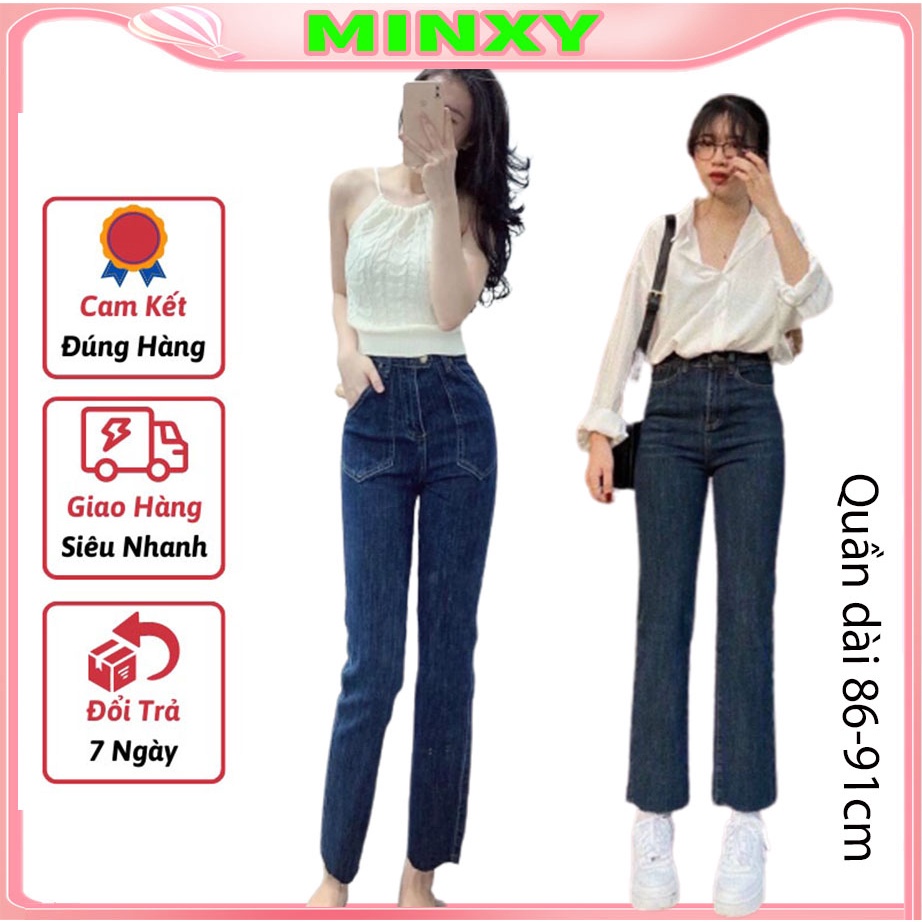 Quần bò ống rộng quần jean bò ống suông jeans nữ cạp cao ống đứng co dãn Bazic Ulzzang -Minxy shop