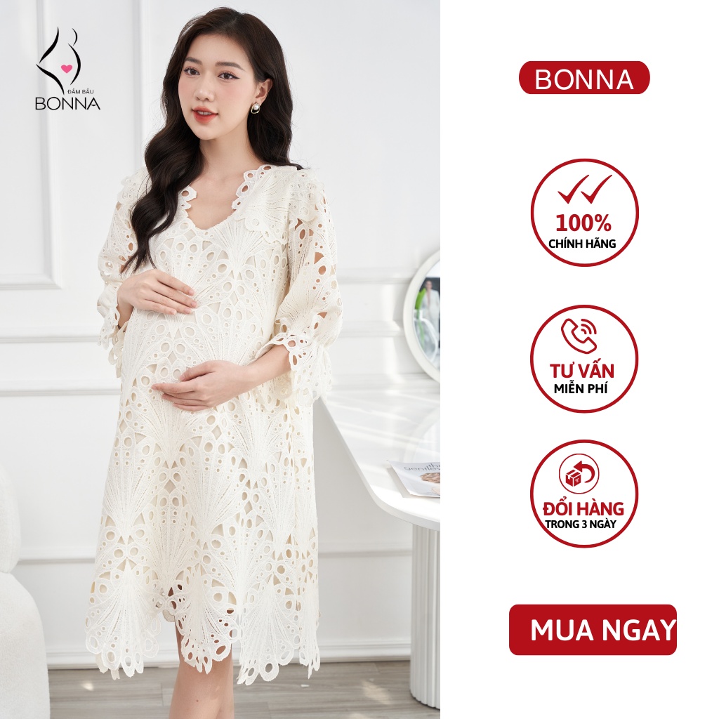 Váy bầu mùa đông BONNA chất vải ren cao cấp với thiết kế phần cổ, tay áo và chân váy tỉ mỉ mặc mềm và ấm áp VS248