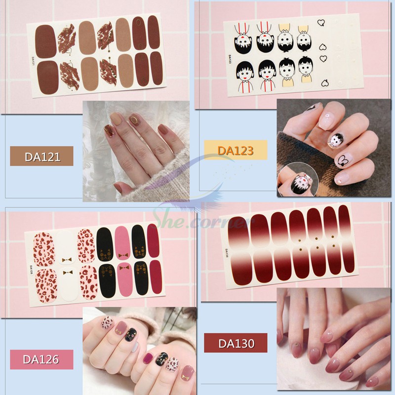 Bộ nail sticker 14 miếng dán móng tay trang trí 3D DA121 - DA140 xinh xắn chống thấm nước