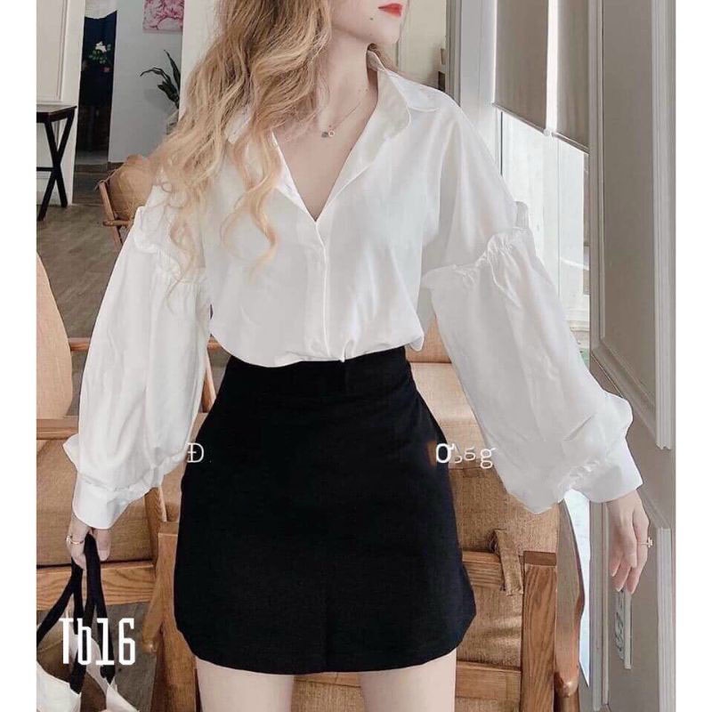 Áo sơ mi trắng nữ tay phồng phôm rộng Chất Lụa kate