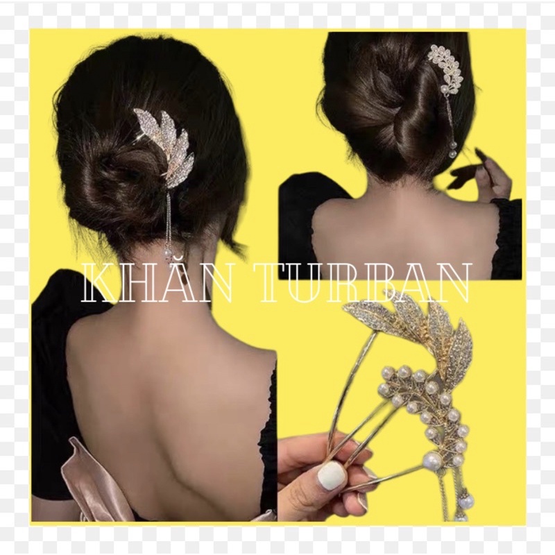 Trâm cài tóc đính đá thanh lịch cổ trang - Khăn turban