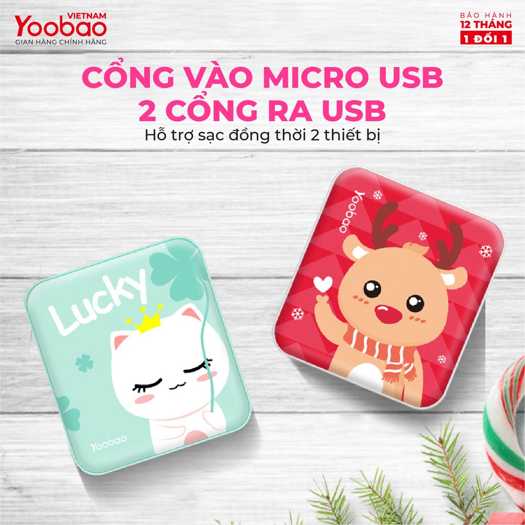 SẠC DỰ PHÒNG 10000mAh YOOBAO YB-6024 - Kèm đèn LED - Sạc đồng thời 2 thiết bị - Hãng phân phối chính thức