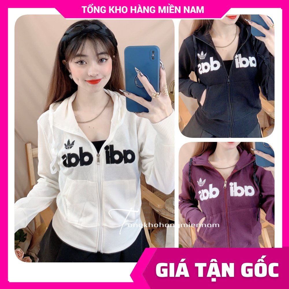 Áo khoác nữ có nón chất gân tăm mềm mát co giãn thêu chữ dễ thương TP116