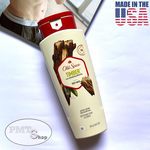 Sữa tắm nam Gel Old Spice Timber With Sandalwood 473ml hương gỗ + Bạc hà