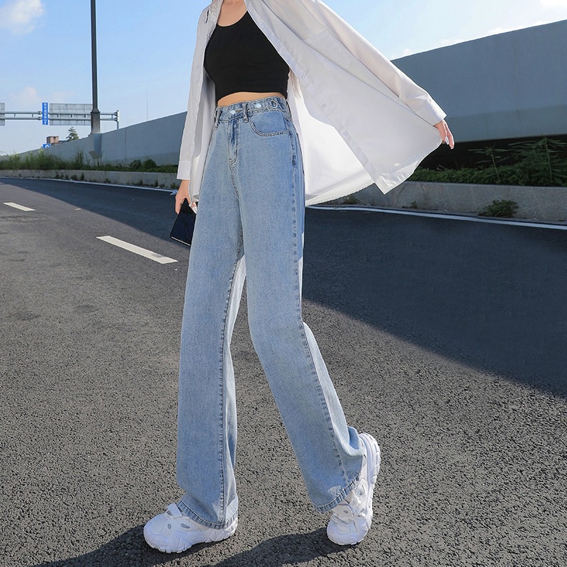 Quần Jean Lưng Cao Ống Rộng Plus Size Theo Phong Cách Retro Hàn Quốc Dành Cho Nữ
