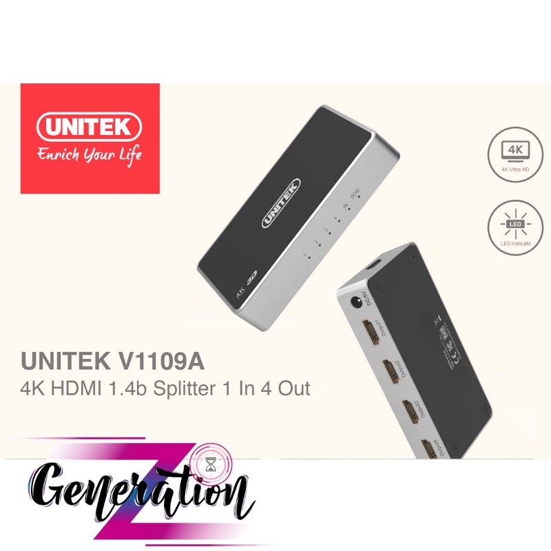 BỘ CHIA HDMI 1 RA 4 HỖ TRỢ 4K UNITEK (V1109A)