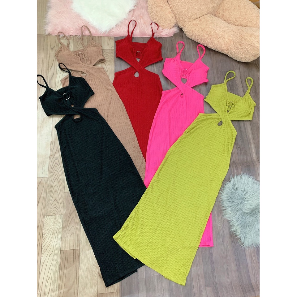 Đầm ôm body dáng dài khoét ngực hở eo 2 bên chất xốp siêu sexy