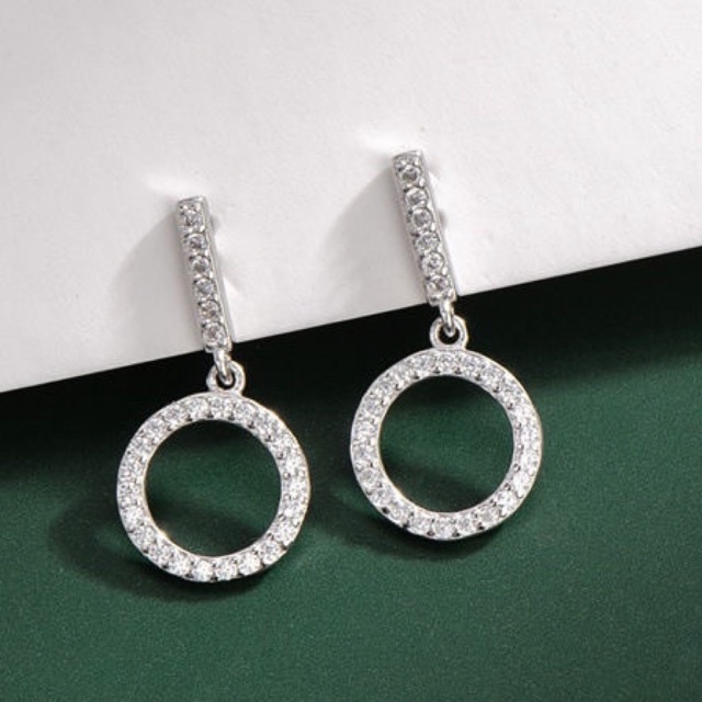 bông tai đính đá zircon dễ thương, khuyên tai tròn nhỏ nhắn phong cách hàn quốc