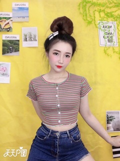 Croptop Gân Gài Nút (Ảnh Thật)