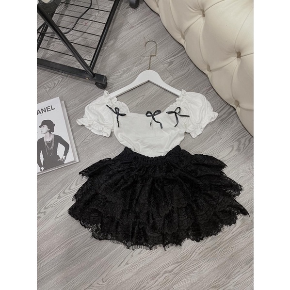 SET ÁO NƠ + CHÂN VÁY REN