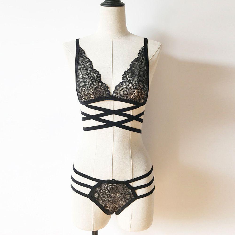 OCEANMAP Set Áo Ngực &amp; Quần Lót Nữ Thêu Ren Xuyên Thấu Gợi Cảm