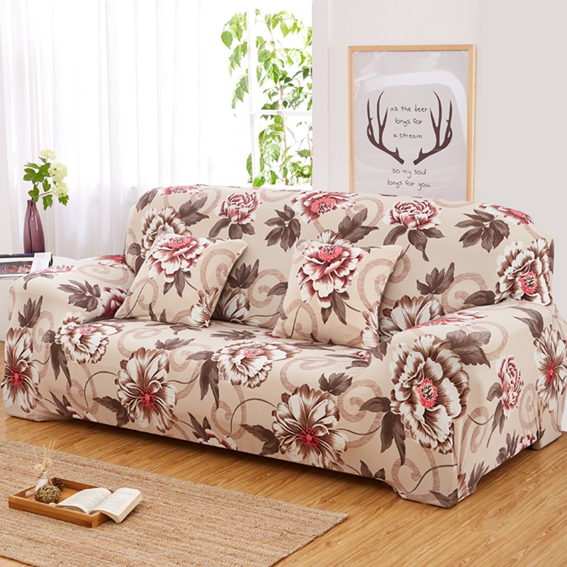 Vỏ bọc sofa chữ L 1/2/3/4 họa tiết hoa mẫu đơn xinh xắn chống trượt