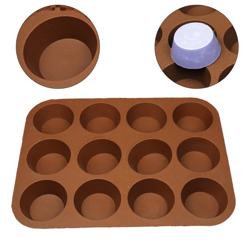 lucky* 12  Holes Cylinder Silicone Molds for Making Chocolate Candy Soap Muffin Cupcake Brownie Cake Pudding Baking Cookie