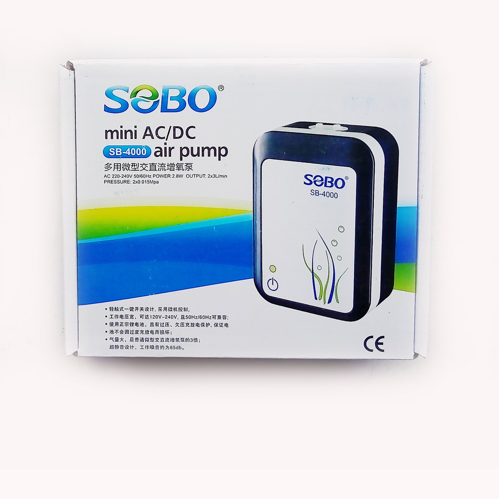 Máy sủi oxi tích điện siêu êm Ac/Dc Sobo 4000 2 vòi