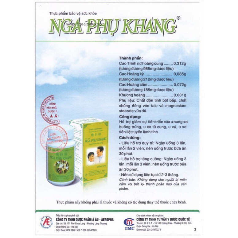 Nga Phụ Khang - Hỗ trợ giảm u xơ tử cung, u nang buồng trứng [Chính hãng - Hộp 60 viên]