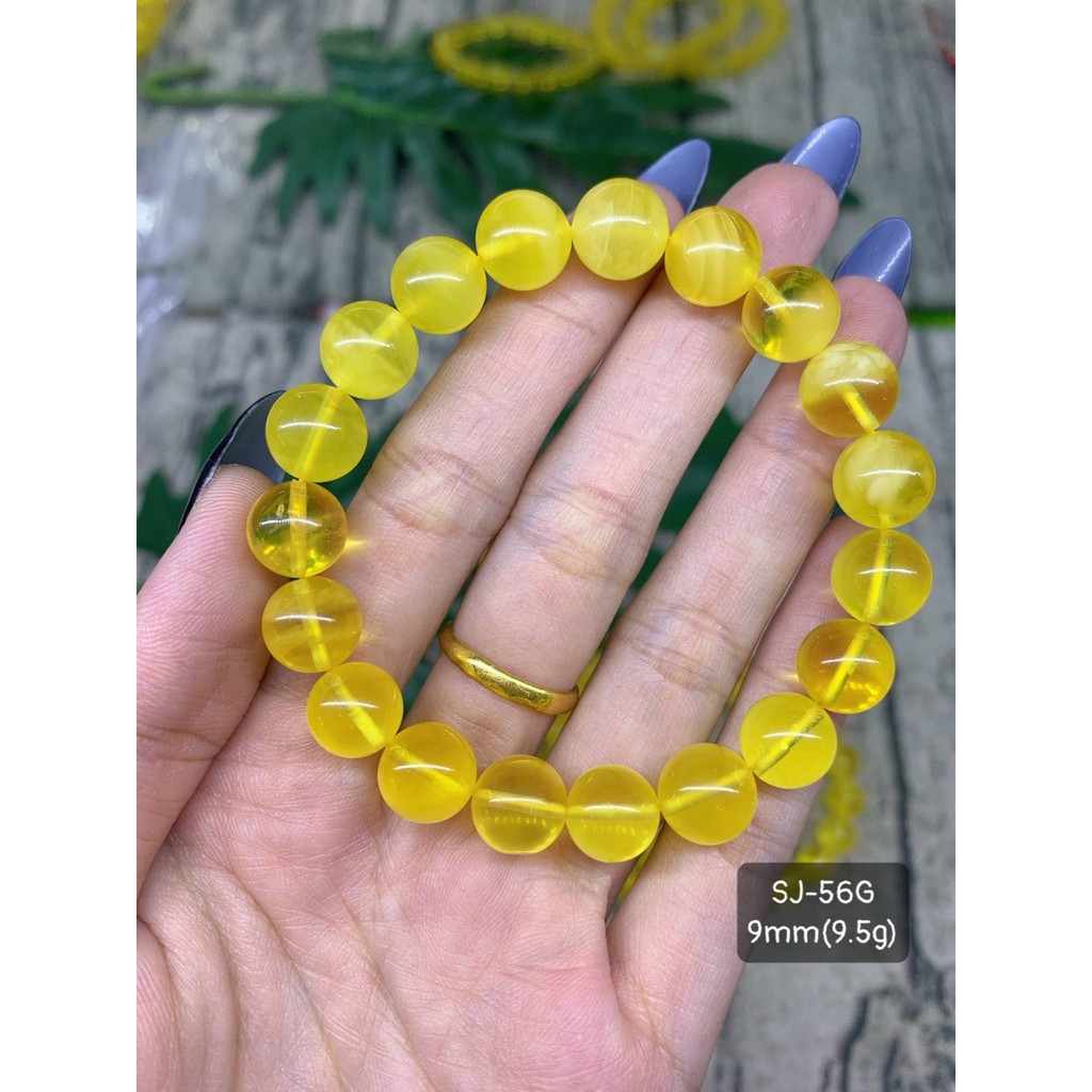 Vòng Tay Hổ Phách Baltic Vàng Sữa và Vàng Trong Chuẩn Size 8mm-9mm