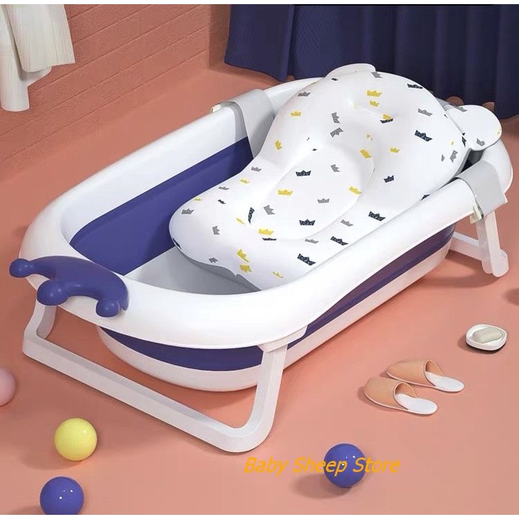 Chậu tắm gập gọn size lớn hàng nhập khẩu cho bé (combo kèm phao)