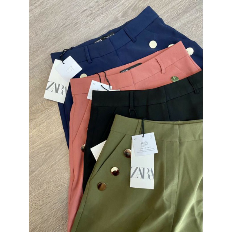 Quần short cạp cao có túi đính khuy ZR chất vải tây mềm-hàng xuất xịn