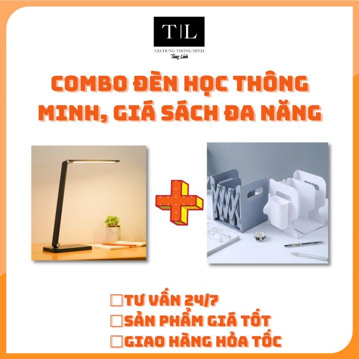 (Combo 2 sản phẩm) Đèn học cảm ứng và giá sách gấp gọn - Sạc Không Dây cảm ứng tiết kiệm năng lượng 5 chế độ đèn bảo vệ