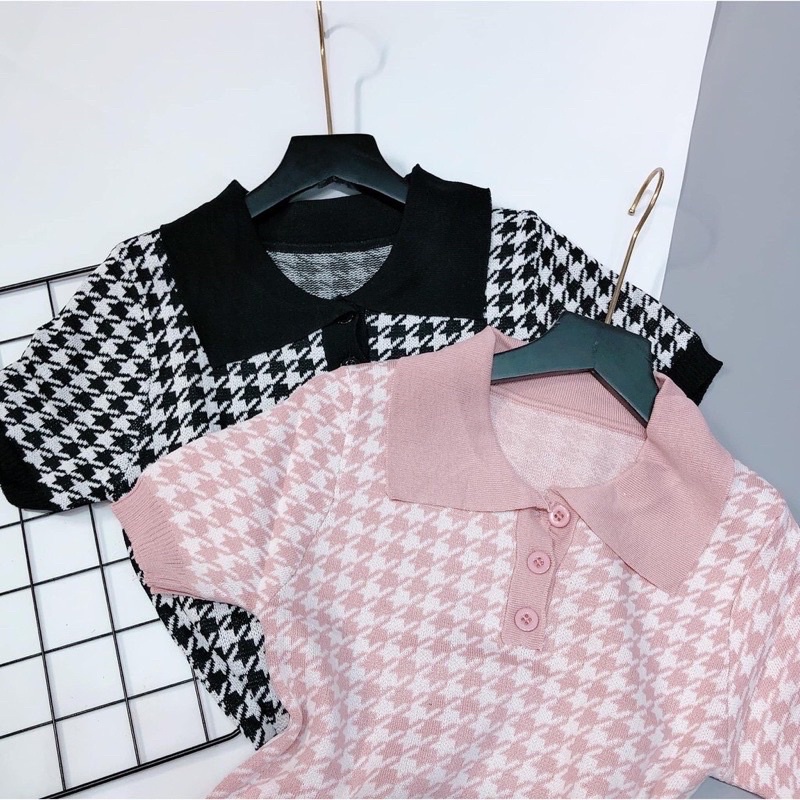 Gaeul store- đầm váy len body Polo hoạ tiết zic zac 2 màu hàng Quảng châu