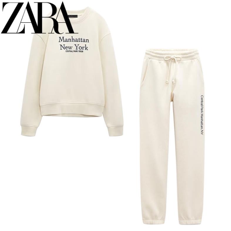 Made in Morocco - Bộ ZARA Áo Nỉ Cổ Tròn Thêu Chữ + Quần Dài. Thời Trang Mùa Thu BN52