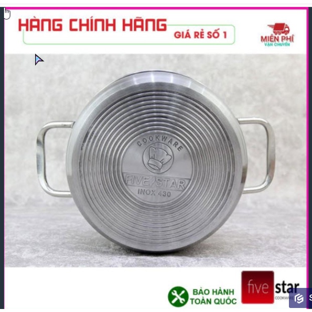 Nồi Inox 3 Đáy FIVESTAR 430 Size 16cm -18cm -20cm -Dùng Cho Tất Cả Các Loại Bếp -BH 5 Năm Chính Hãng - 6887 - 343245