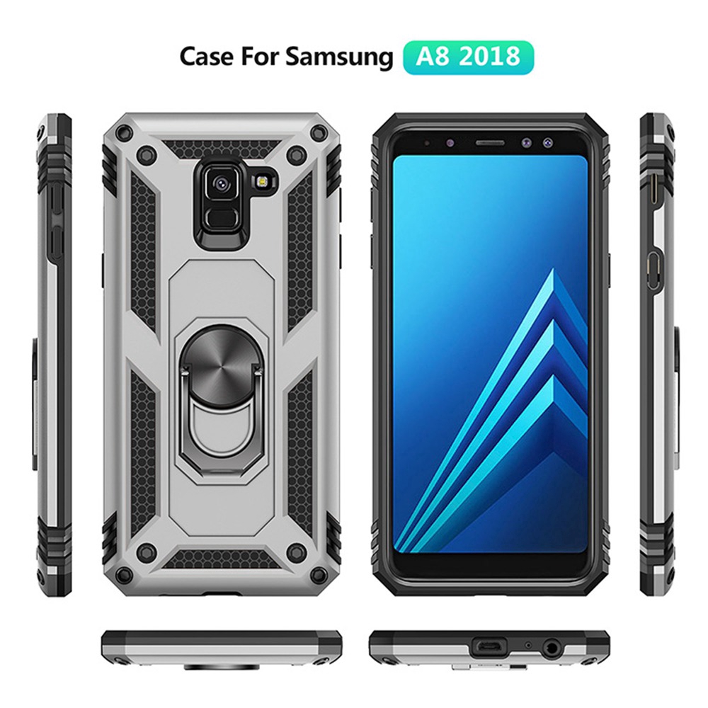 Ốp điện thoại PC cứng kiểu giáp kèm giá đỡ nhẫn sang trọng cho SAMSUNG GALAXY A8 / A8 PLUS 2018