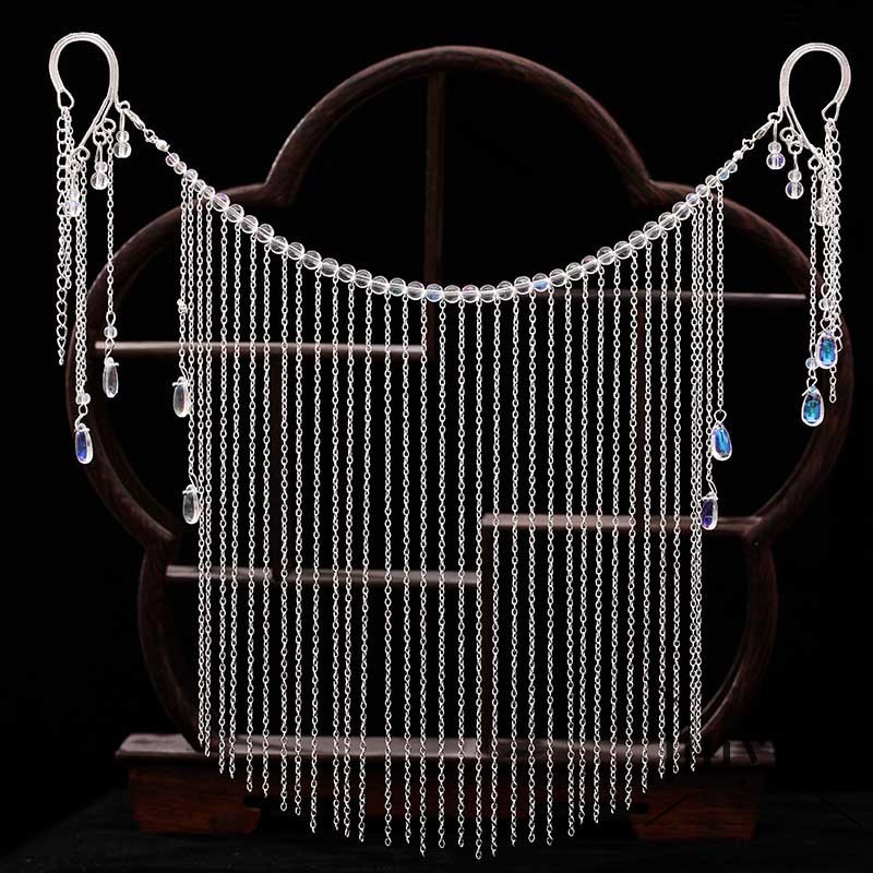 GETNOIVAS Mạng che mặt kiểu treo tai phối tua rua dài phong cách Trung Quốc cho nữ