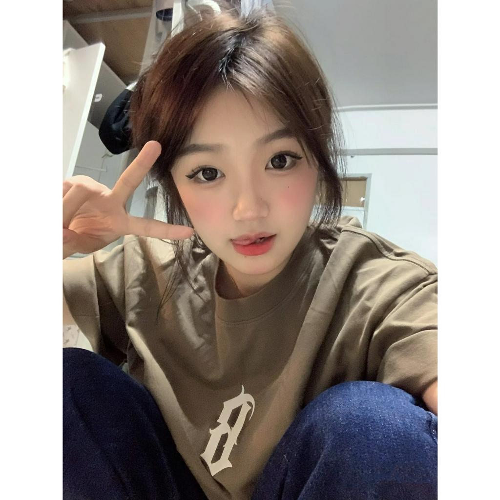 Ethelgirl Áo Thun unisex Dáng Rộng Tay Cộc In Họa Tiết Cổ Điển Phong Cách Hàn Quốc