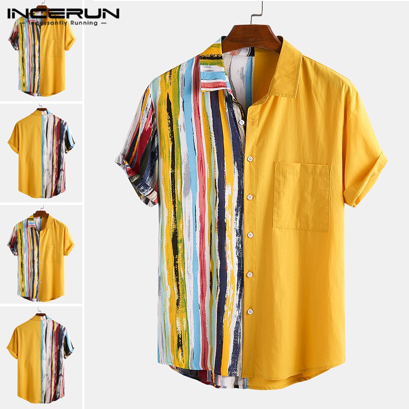 Áo Sơ Mi INCERUN Bằng Cotton Ngắn Tay Kẻ Sọc Thời Trang Cho Nam | BigBuy360 - bigbuy360.vn