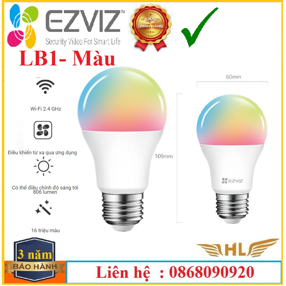 Bóng Đèn Wifi Ezviz LB1- Color  Đèn Màu Có Thể Điều Chỉnh Độ Sáng, Ezviz LB1-White Đèn Trắng- Hàng Chính Hãng