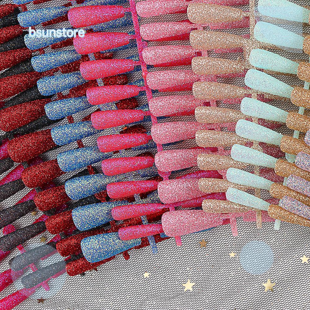 Hộp 24 Móng Tay Giả Dài Đính Kim Tuyến Thời Trang Cho Nữ