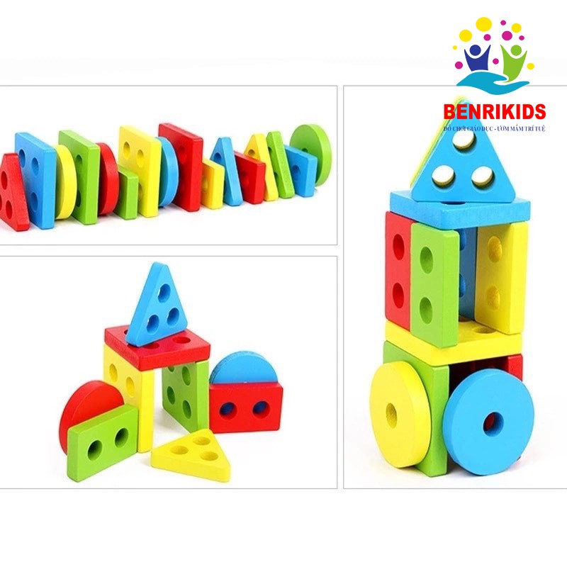 Bộ Giáo Cụ Montessori Đồng Hồ Hình Khối, Thả Hình Shape String Và Luồn Hạt Mê Cung Bằng Gỗ Cho Bé Khám Phá